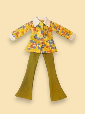 1970's Vintage Barbie Maxi Mod Clone Retro Top w/Olive Bell Bottom Pants